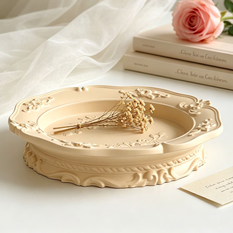 Candle Making Moulds - エレガントなヴィンテージバロックレースシリコンモールド、丸型オーバルレリーフトレイ（石膏、アロマ、ジュエリーディッシュ、石鹸、キャンドルモールド用）、夏のギフト