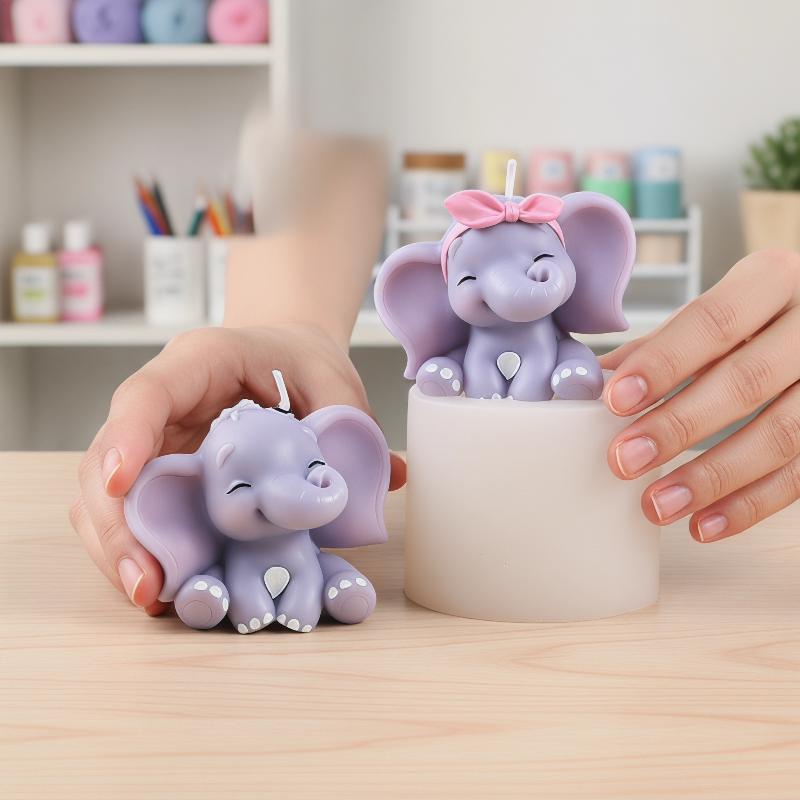 Candle Making Moulds - かわいい3D象型シリコンキャンドルモールド、簡単リリース、再利用可能なDIY動物型、石鹸、樹脂、香り付きキャンドル、ホームクラフト用