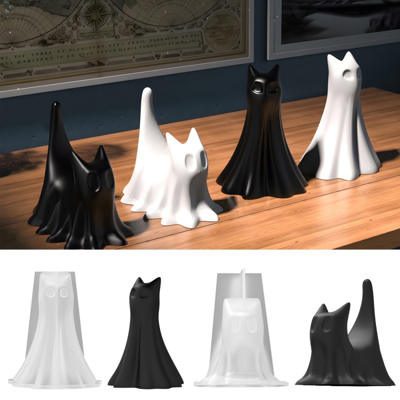 Candle Making Tutorial - ゴースト猫ハロウィンデスクトップ飾り石膏シリコーン型 DIY 手作りアロマキャンドル作りクリスタルエポキシ樹脂金型