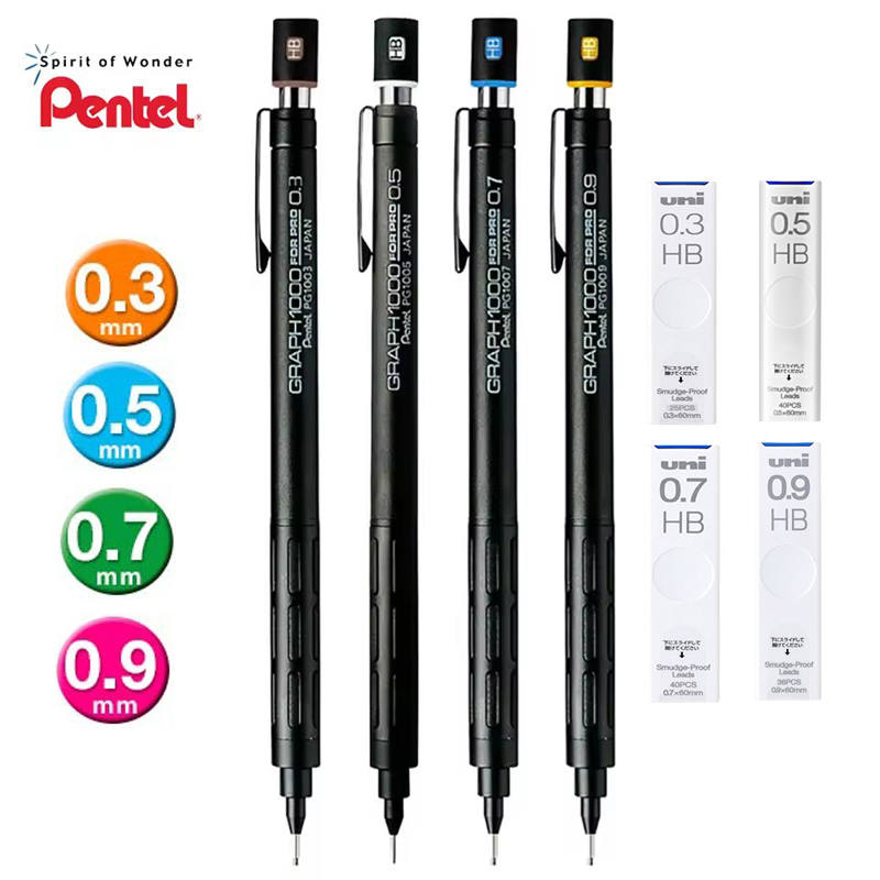 Pentel Pen Energel - ぺんてる PG1000 グラフ PRO ブラックシャープペンシル、0.3 〜