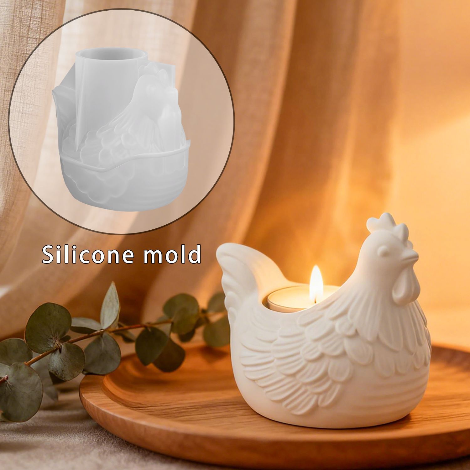 Candle Making Design - DIY 3D 小さな鶏のキャンドルホルダー エポキシ樹脂型、石膏鶏の装飾、キャンドルホルダー シリコン型、デスクトップ収納