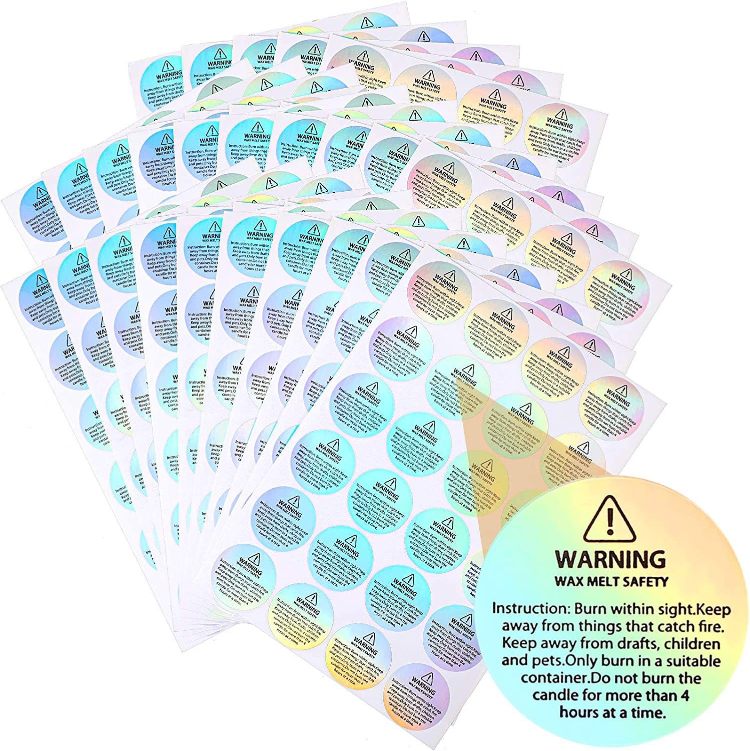Candle Warning Label - ホログラフィック96枚入りキャンドル警告ラベル、キャンドルジャー容器ステッカー、ワックス溶解安全ステッカー（瓶・缶用）