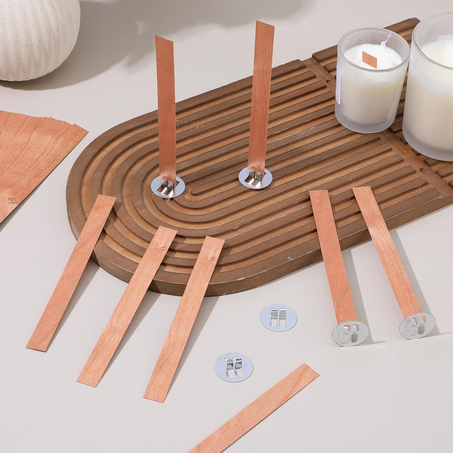 Candle Making Reno - 60個入り木製キャンドル芯 無煙木製芯 金属ベース付き キャンドルソイワックスDIYキャンドル作り用
