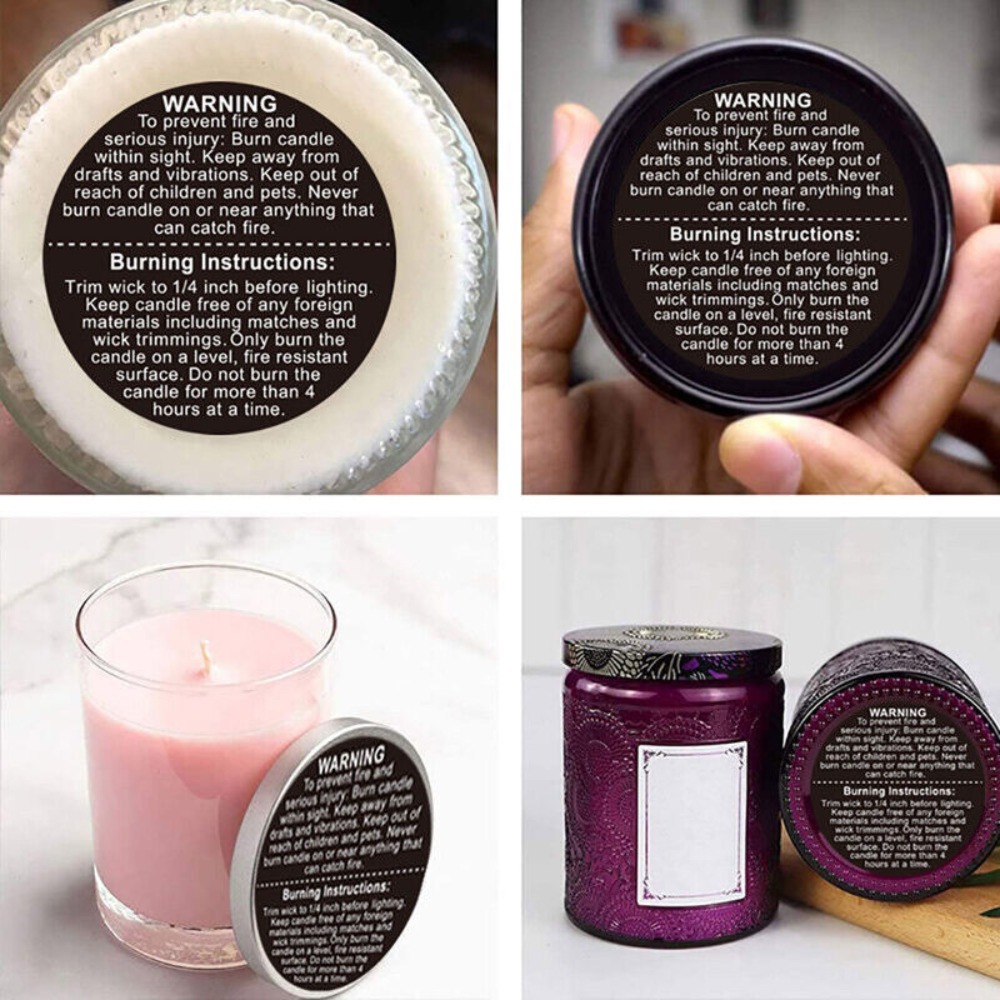 Candle Warning Label - 自己粘着ラベル円形警告ステッカーワックス溶融安全ステッカーキャンドルジャー容器ラベルデカールキャンドル用
