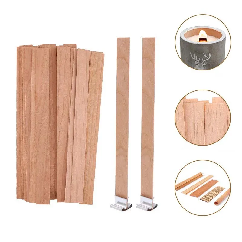 Wood Wick Crackle - 1-5袋入り天然木製キャンドル芯、金属ベース付き、パチパチ音が鳴る、環境に優しい芯芯、ソイワックスDIY用品用