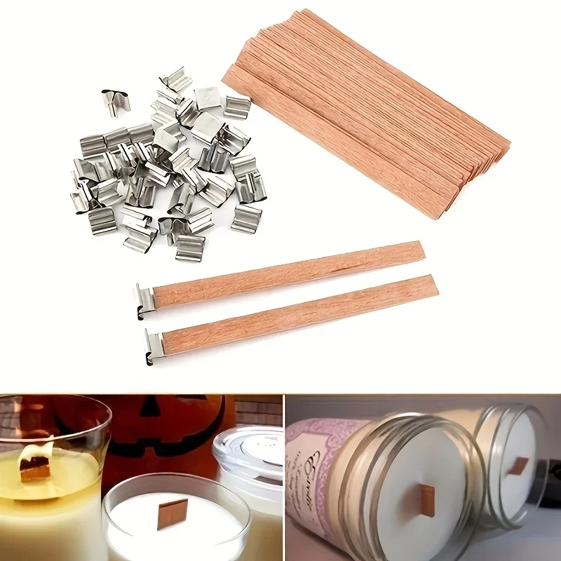 Wood Wick Crackle - 1-5袋入り木製キャンドル芯、金属製サステナー付き、カチカチ音が鳴る無煙ナチュラル芯、ソイワックス、蜜蝋DIYクラフト用
