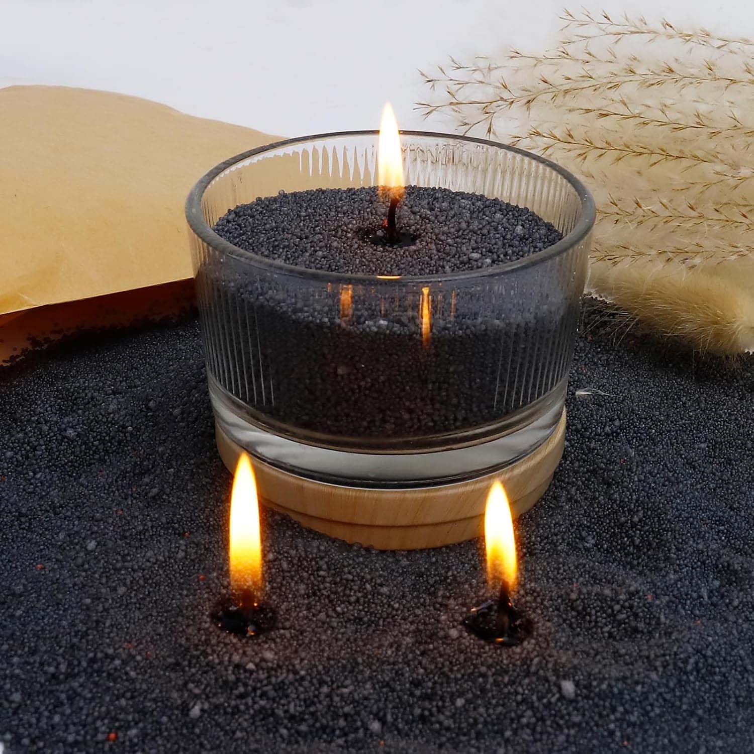 Candle Making Reno - 黒色のキャンドルサンド（芯付き）、200g、10個の芯付きパールキャンドルサンド、パールキャンドル、ワックスキャンドル製造用ワックス顆粒