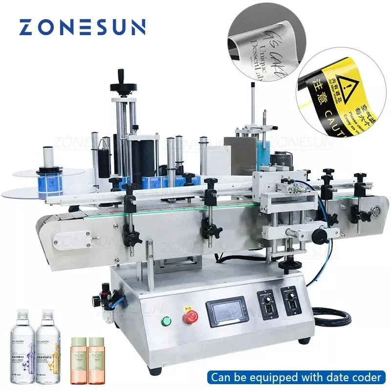 Label Sticker Round - ZONESUN ZS-TB500A 自動丸型ボトルラベリングマシン デスクトップ型 PETプラスチック缶・ジャー用ステッカー貼り付け機 日付印字機能付き