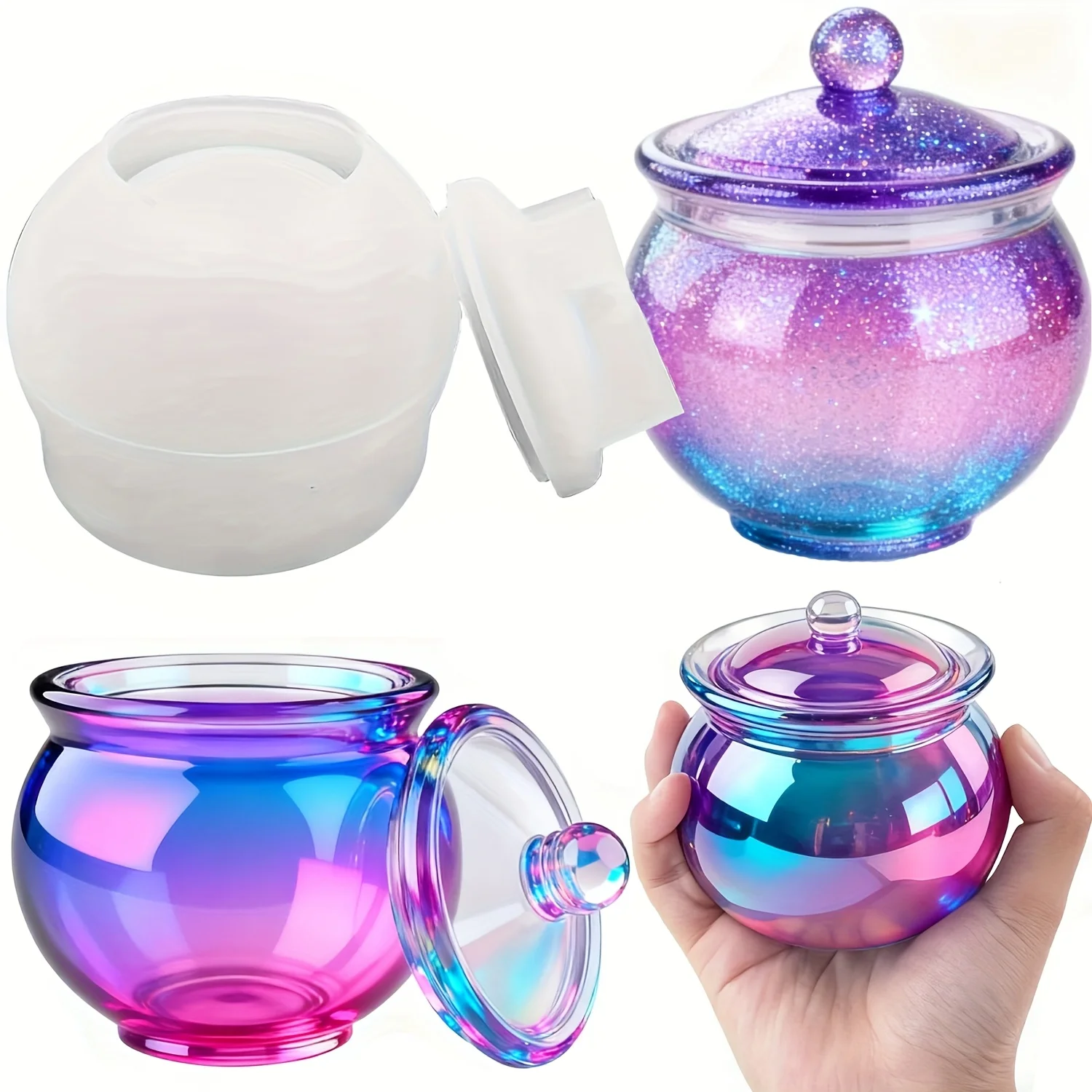 Candle Making Design - 蓋付きの丸い樹脂製缶型1セット、DIYジュエリー収納ボックス、コンクリートキャンドル容器、ギフトや家の装飾に