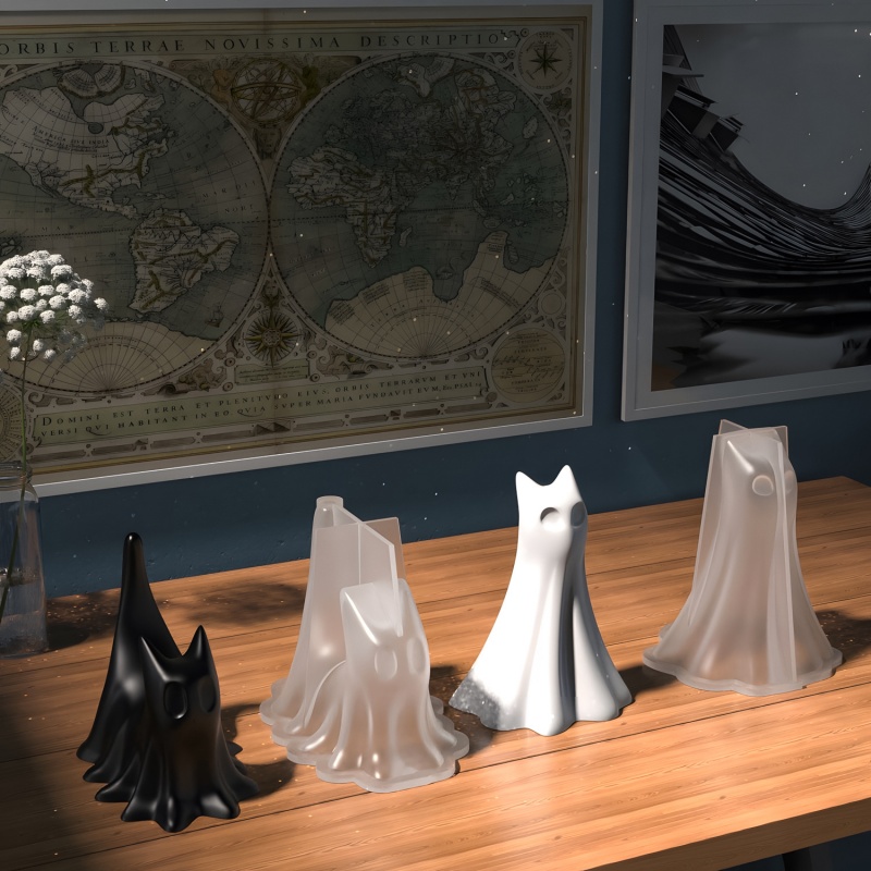 ゴースト猫ハロウィンデスクトップ飾り石膏シリコーン型 DIY - Candle Making Tutorial のレビューと価格
