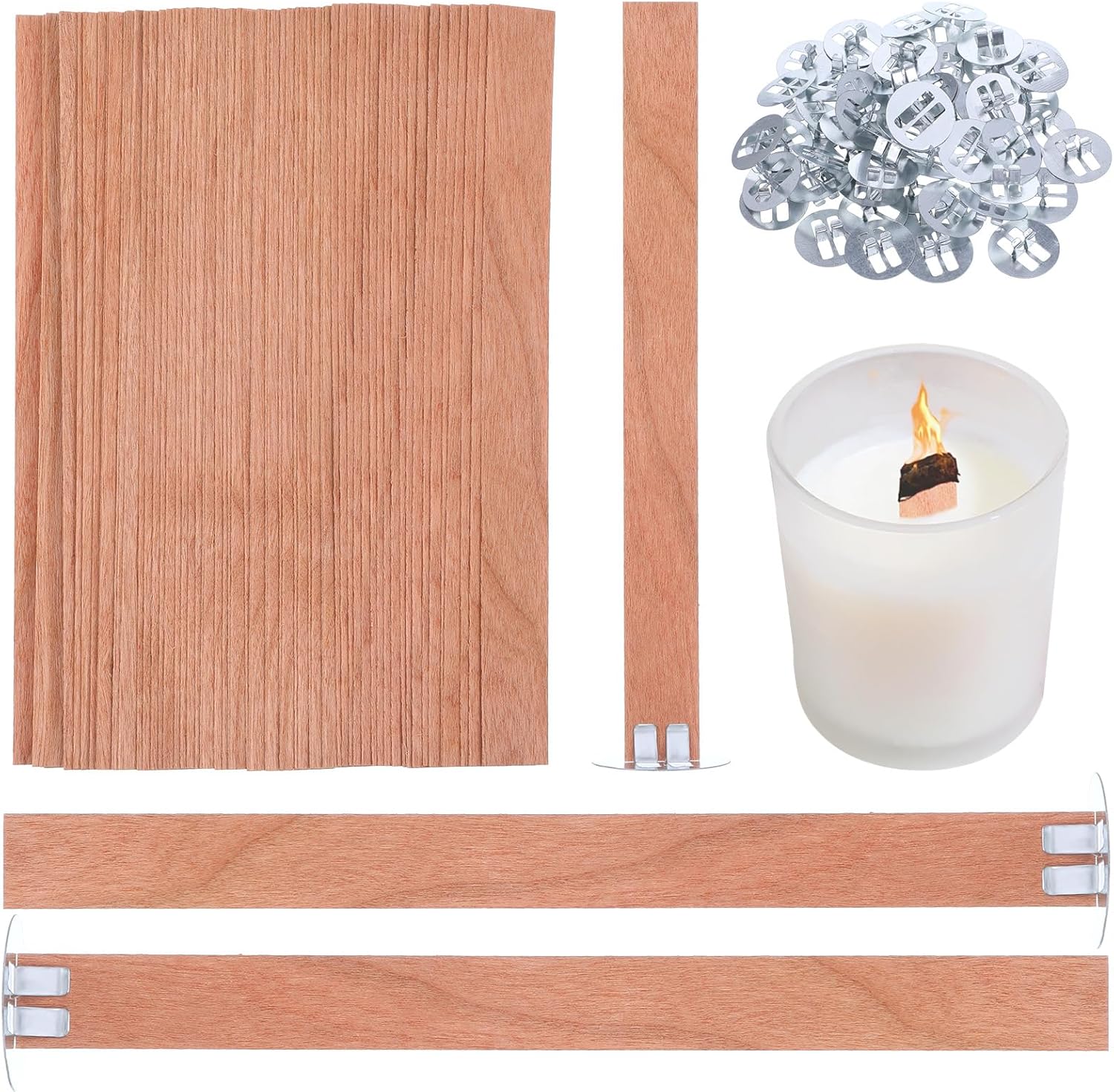 60個入り木製キャンドル芯 無煙木製芯 金属ベース付き キャ - Candle Making Reno のレビューと価格