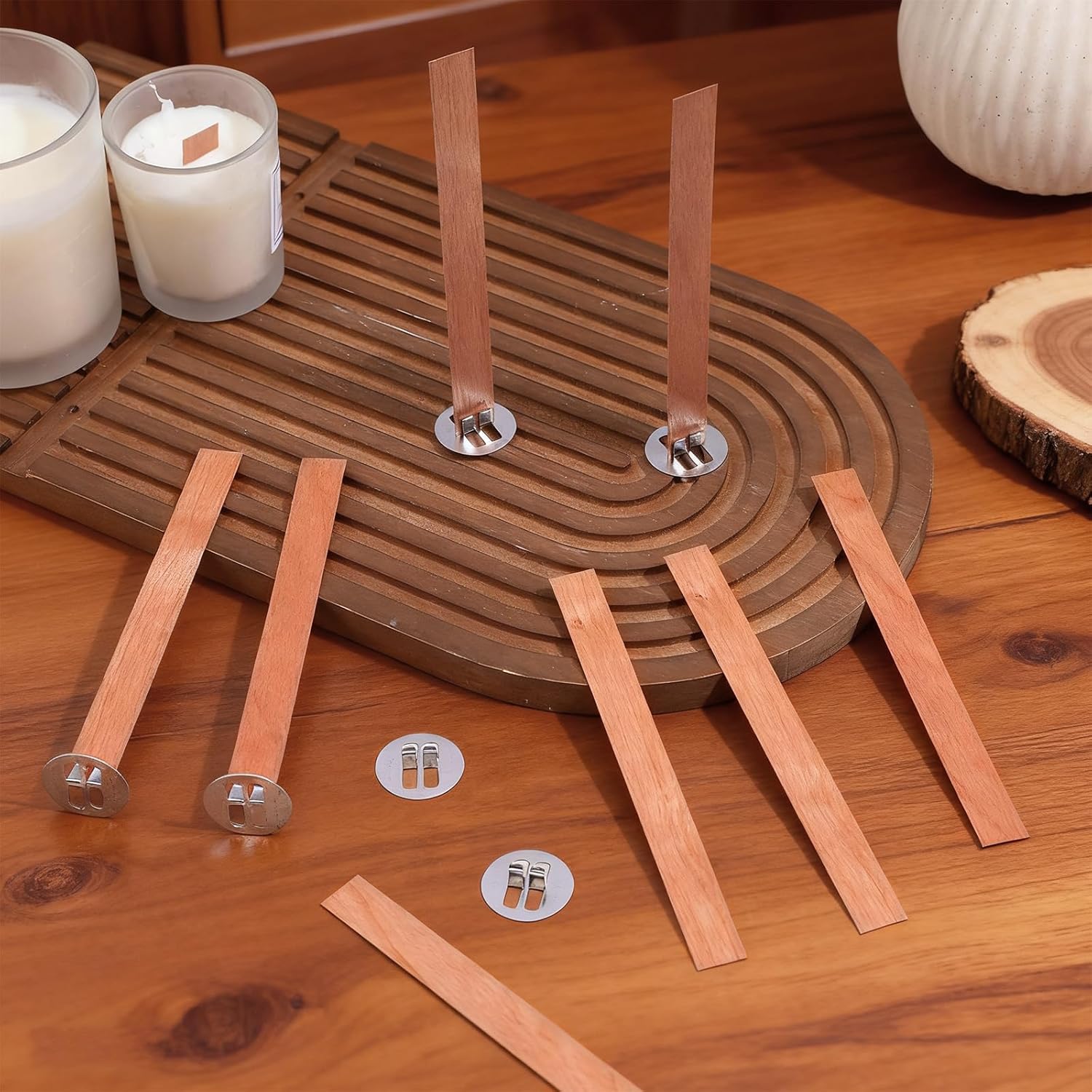 60個入り木製キャンドル芯 無煙木製芯 金属ベース付き キャ - Candle Making Reno のレビューと価格