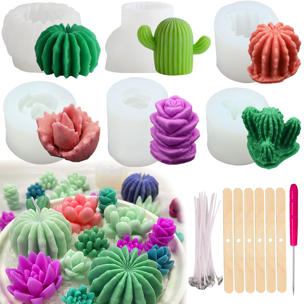 6個の多肉植物シリコンキャンドルモールド 3D多肉植物サボテ - Candle Making Reno のレビューと価格